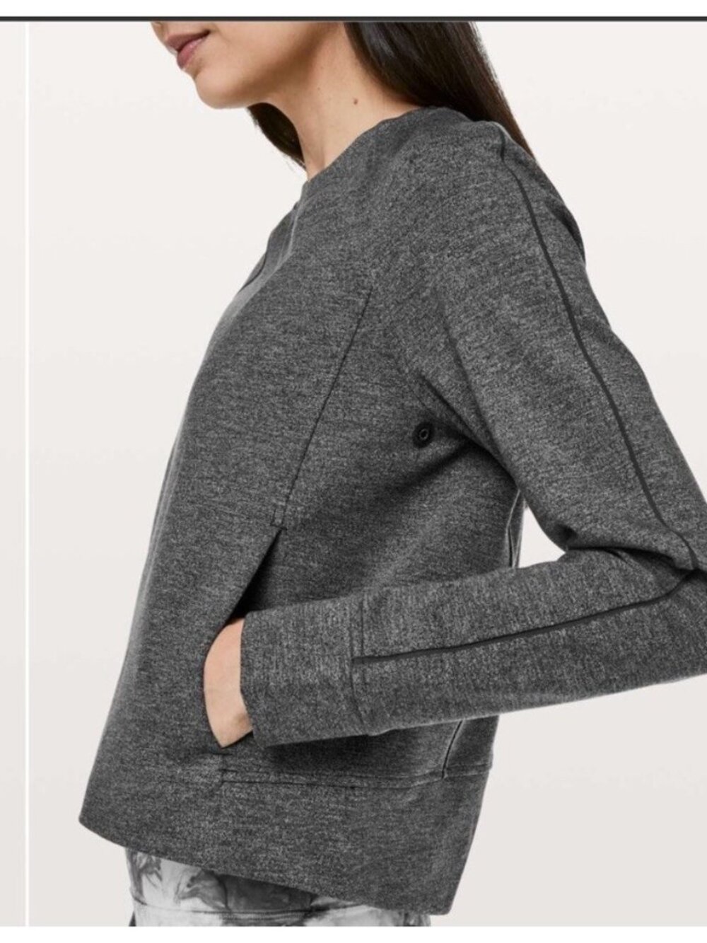 Lululemon On Track Crew Sweatshirt Heather Gray Front Pocket Size 4